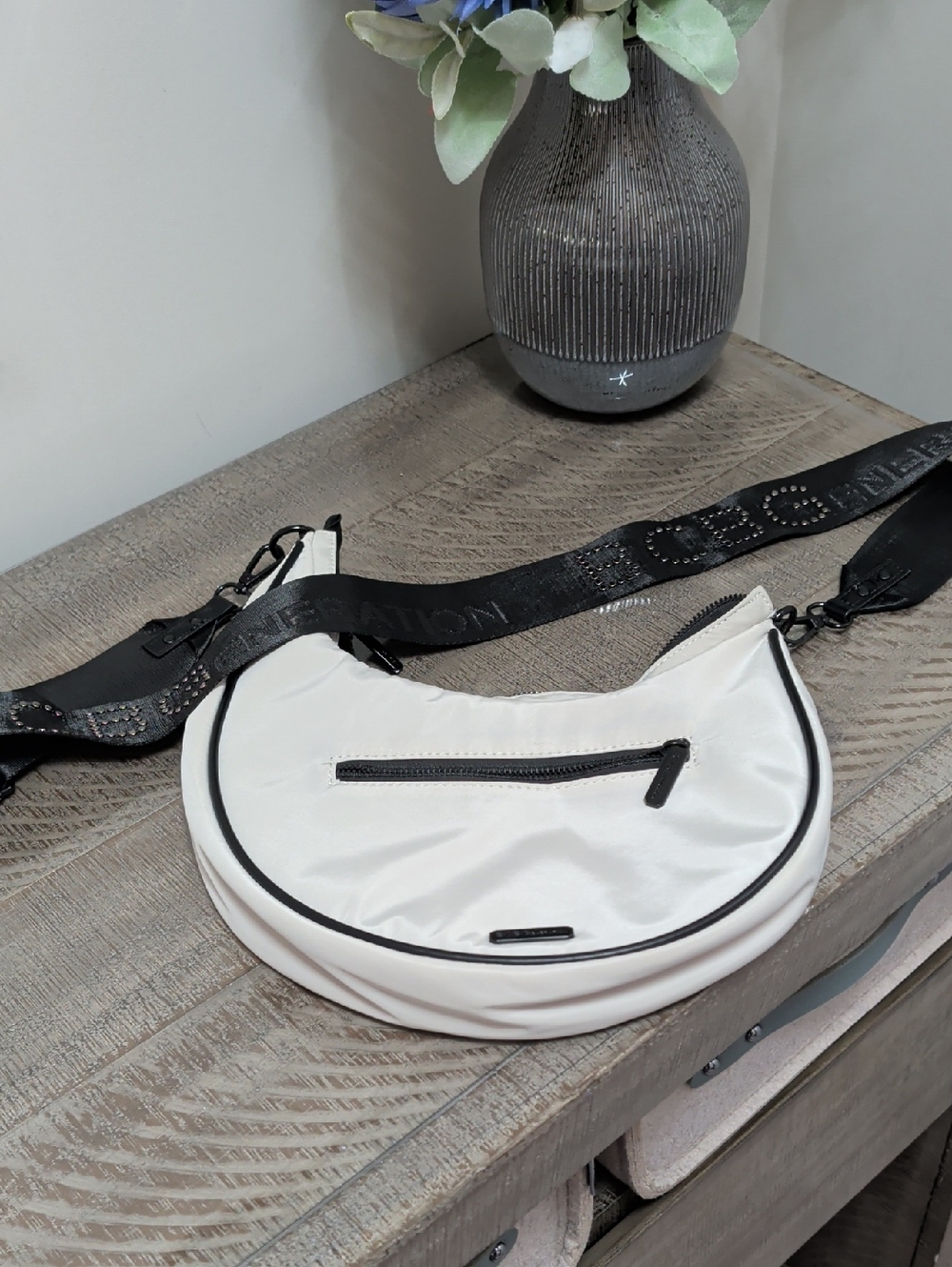 BCBGeneration White and Black Crescent Crossbody